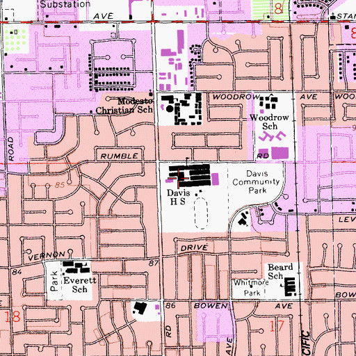 Topographic Map of Grace Davis High School, CA