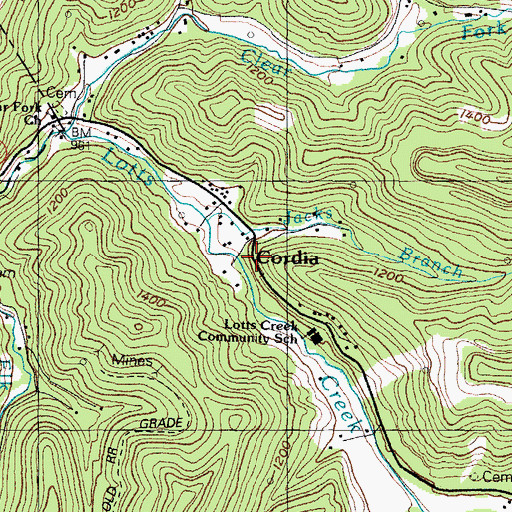 Topographic Map of Cordia Post Office (historical), KY