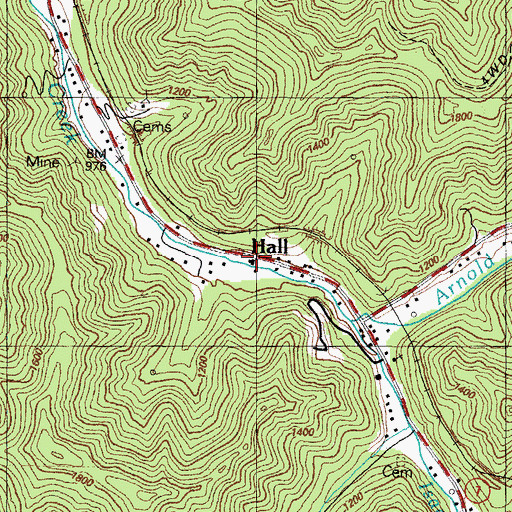 Topographic Map of Hall Post Office (historical), KY
