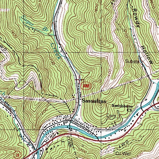 Topographic Map of Sassafras Elementary School (historical), KY