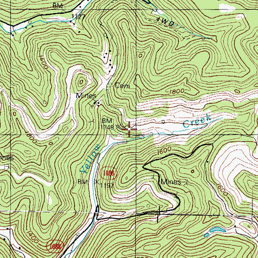 Topographic Map of Yellow Creek Post Office (historical), KY