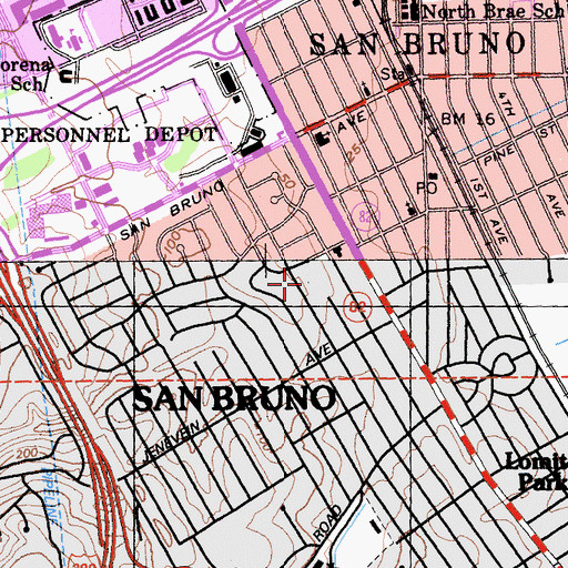 Topographic Map of Decima M Allen Elementary School, CA