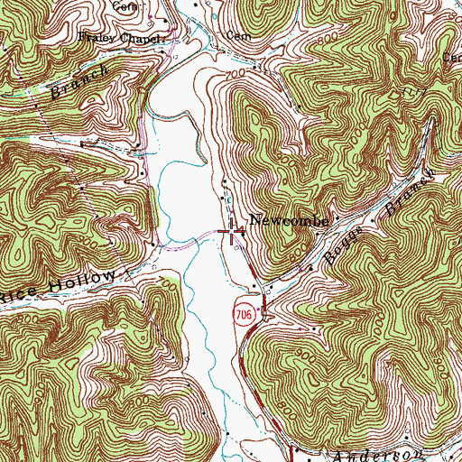 Topographic Map of Newcombe Post Office (historical), KY