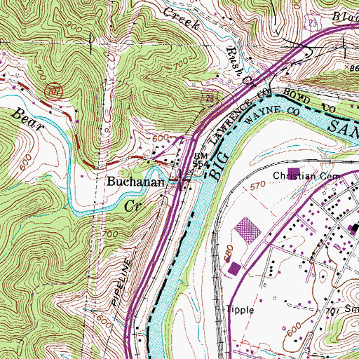 Topographic Map of Bear Creek Bridge, KY