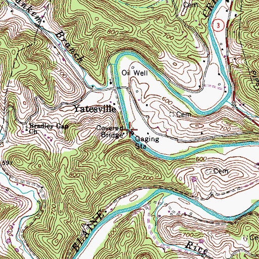 Topographic Map of Yatesville Covered Bridge (historical), KY