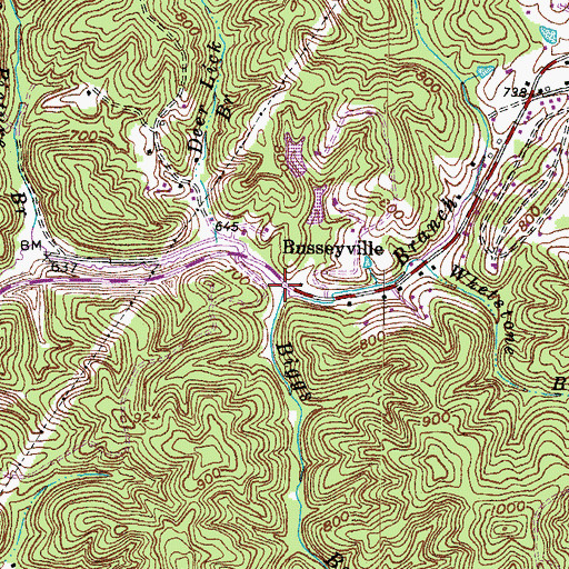 Topographic Map of Busseyville United Methodist Church (historical), KY