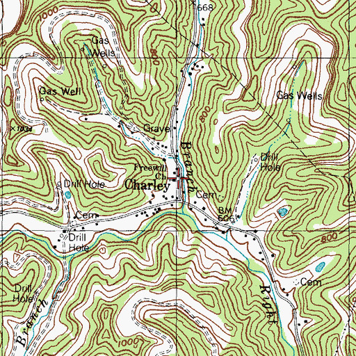 Topographic Map of Charley Freewill Baptist Church (historical), KY