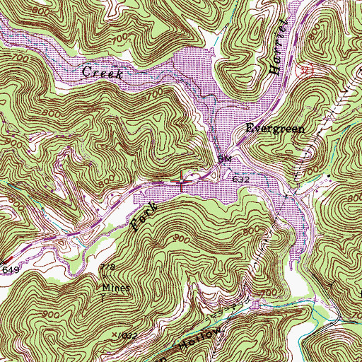 Topographic Map of Evergreen Methodist Church, KY