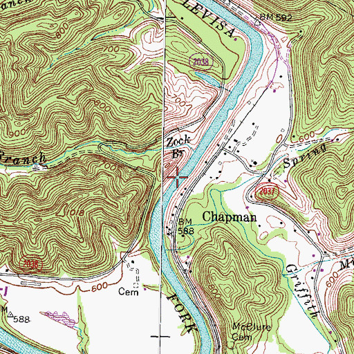 Topographic Map of US Lock Number 1 on the Levisa Fork (historical), KY