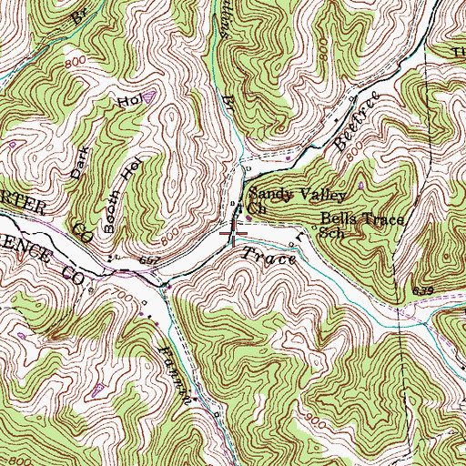 Topographic Map of Bells Trace Railroad Station (historical), KY