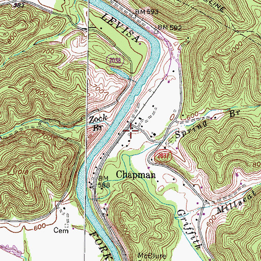 Topographic Map of Chapman Railroad Station (historical), KY
