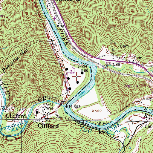 Topographic Map of Falls of Tug, KY