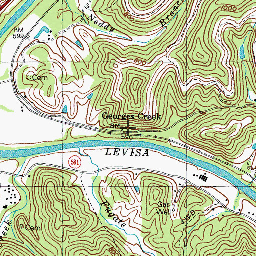 Topographic Map of Georges Creek Railroad Station (historical), KY