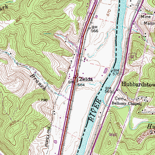 Topographic Map of Zelda Post Office (historical), KY