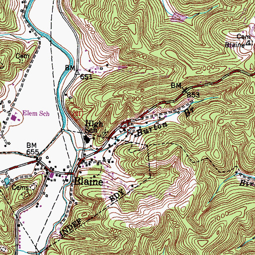 Topographic Map of Blaine School (historical), KY