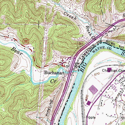 Topographic Map of Buchanan School (historical), KY