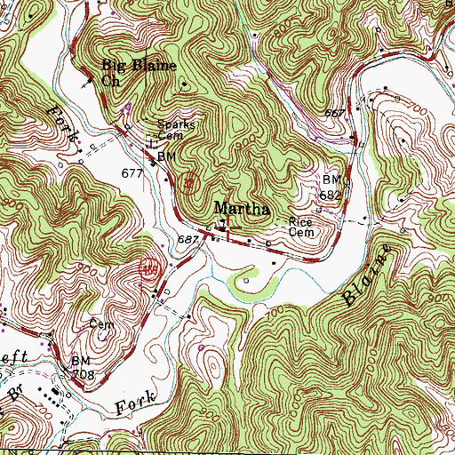 Topographic Map of Martha School, KY
