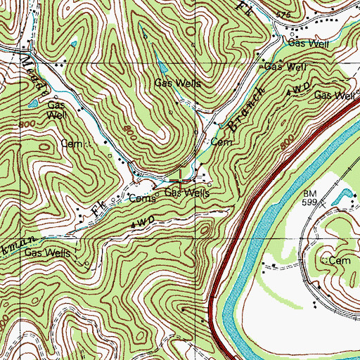 Topographic Map of Meades Branch School (historical), KY