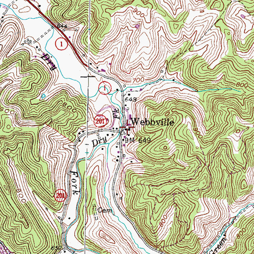 Topographic Map of Webbville High School, KY