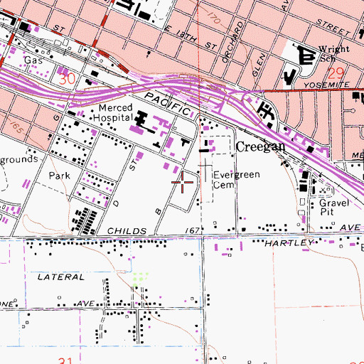 Topographic Map of Merced Cemetery, CA