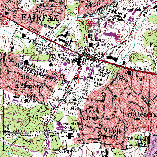 Topographic Map of Fairfax County Fire Station Number 40, Fairfax Center, VA