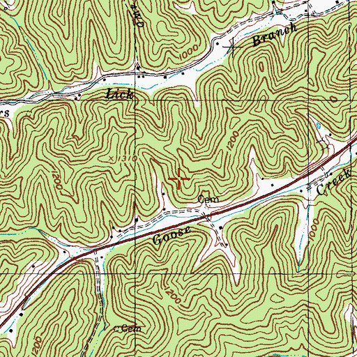 Topographic Map of Adams Cemetery, KY