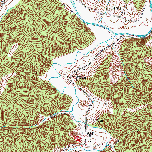 Topographic Map of Andrew Jackson Patton Cemetery, KY