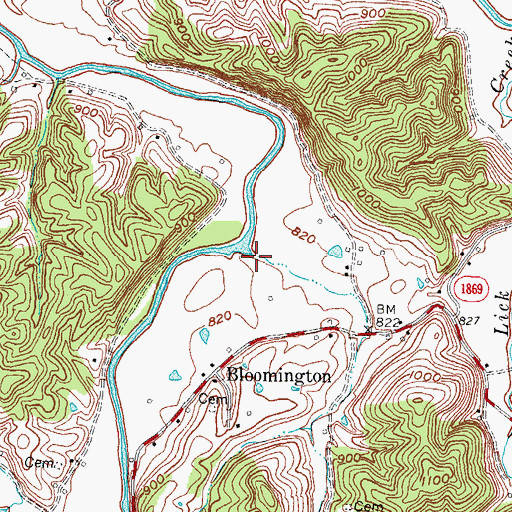 Topographic Map of Bloomington Branch, KY