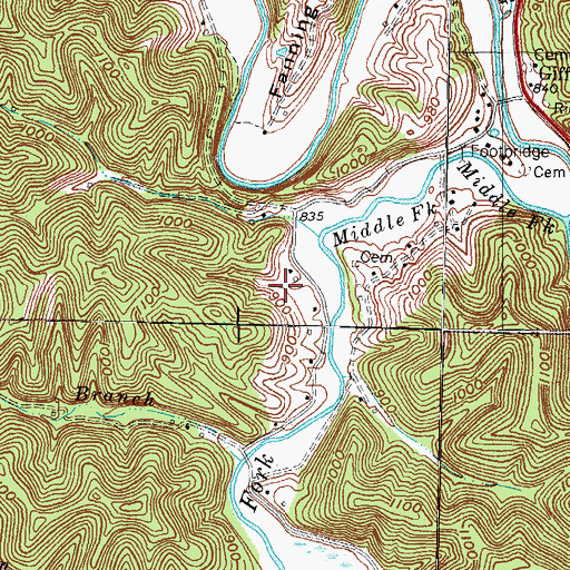Topographic Map of Caudill Cemetery, KY