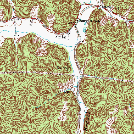 Topographic Map of Hanson Rowe Cemetery, KY
