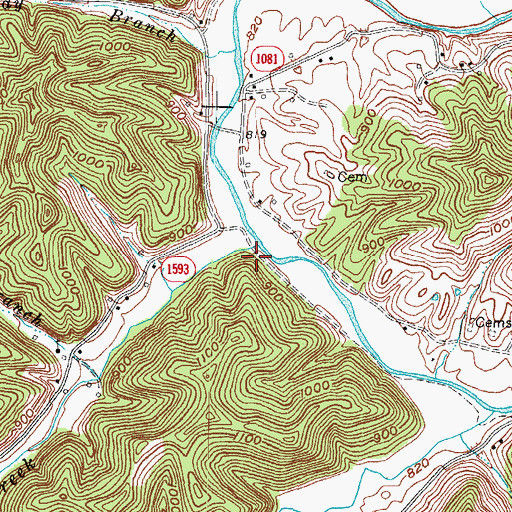 Topographic Map of Harper Cemetery, KY