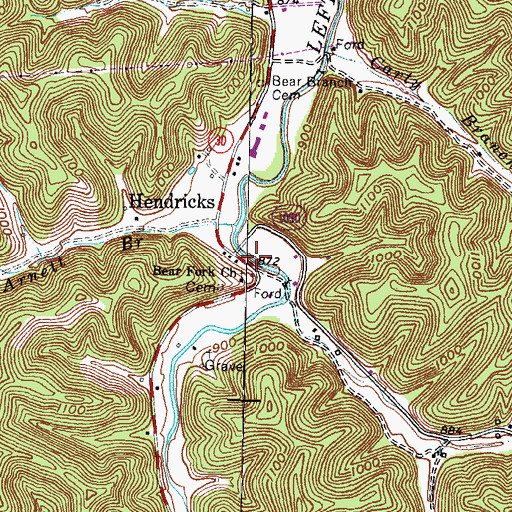 Topographic Map of Hendricks Post Office (historical), KY
