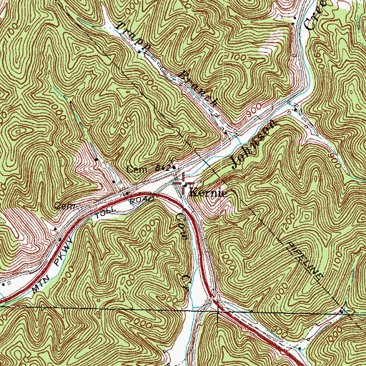 Topographic Map of Kernie Freewill Baptist Church, KY