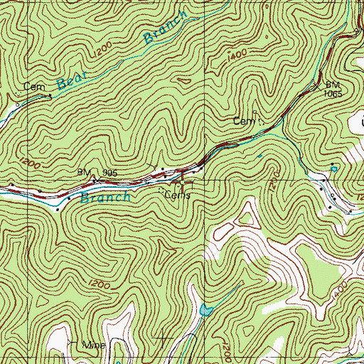 Topographic Map of Mort Arnett Cemetery, KY