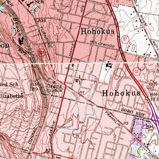 Topographic Map of Community Church of Ho Ho Kus, NJ