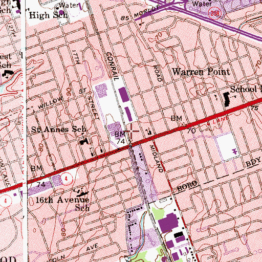 Topographic Map of Broadway Station, NJ