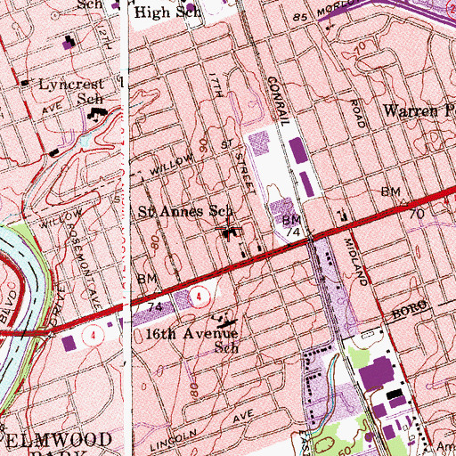 Topographic Map of Saint Anne's Church, NJ