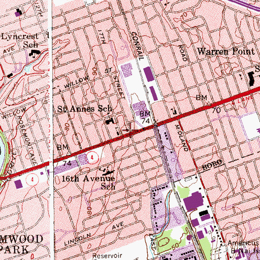 Topographic Map of Warren Point Presbyterian Church, NJ