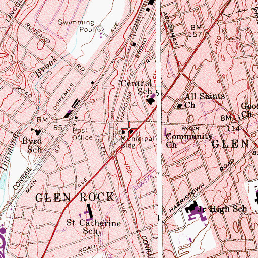 Topographic Map of Glen Rock Municipal Building, NJ