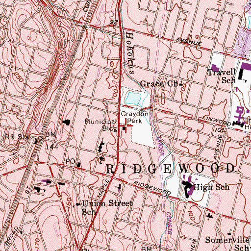 Topographic Map of Ridgewood Municipal Building, NJ