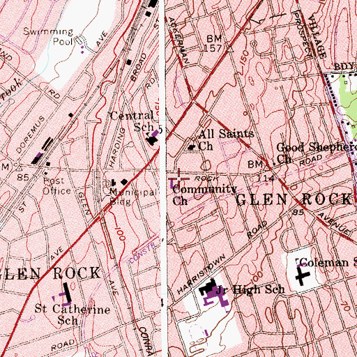 Topographic Map of Community Church of Glen Rock, NJ