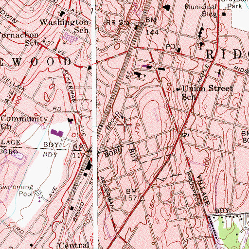 Topographic Map of Ridgewood Friends Meeting House, NJ