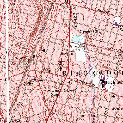 Topographic Map of Unitarian Society of Ridgewood, NJ
