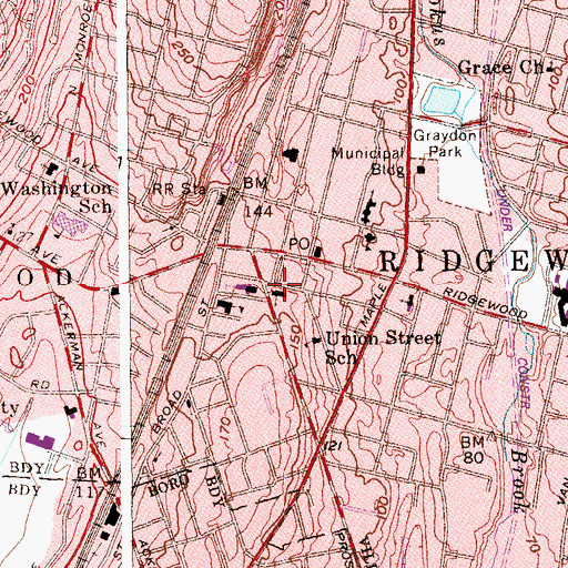 Topographic Map of Ridgewood United Methodist Church, NJ
