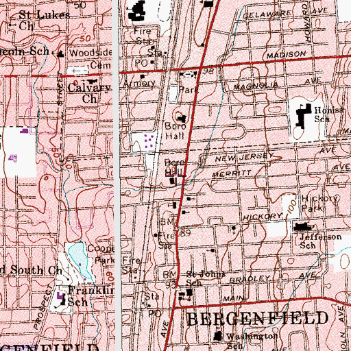 Topographic Map of Bergenfield Municipal Building, NJ