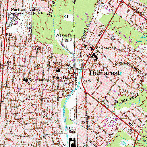 Topographic Map of Demarest Boro Hall, NJ