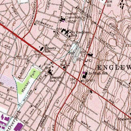 Topographic Map of Englewood Municipal Building, NJ