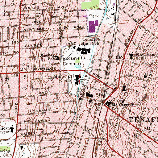 Topographic Map of Tenafly Boro Hall, NJ