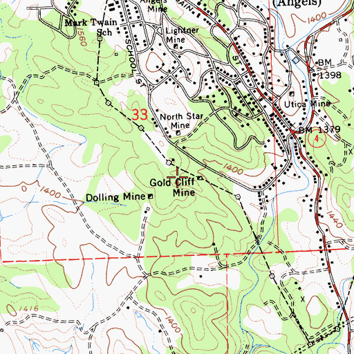 Topographic Map of Gold Cliff Mine, CA