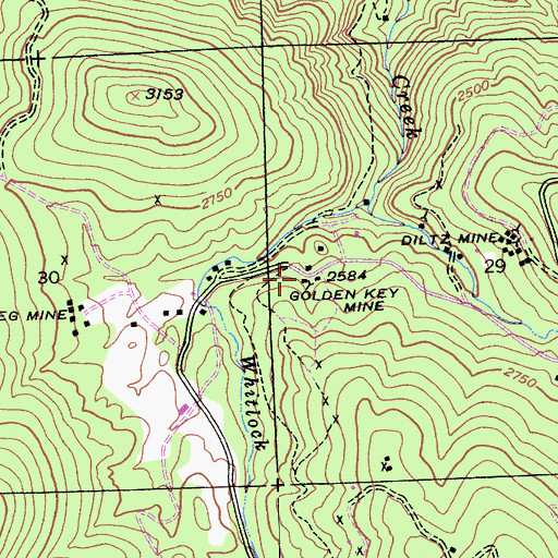 Topographic Map of Golden Key Mine, CA